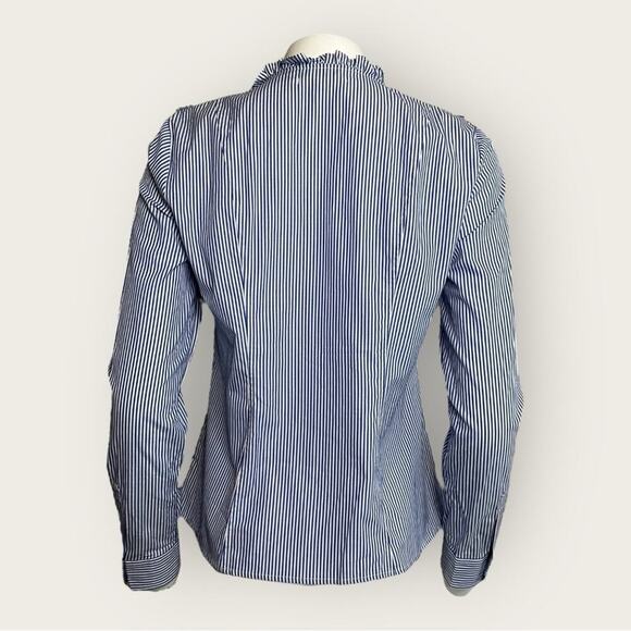 NWOT | Avec Les Filles | Stripe Button-Down Ruffle Top | Blue/White | Small - Picture 3 of 11